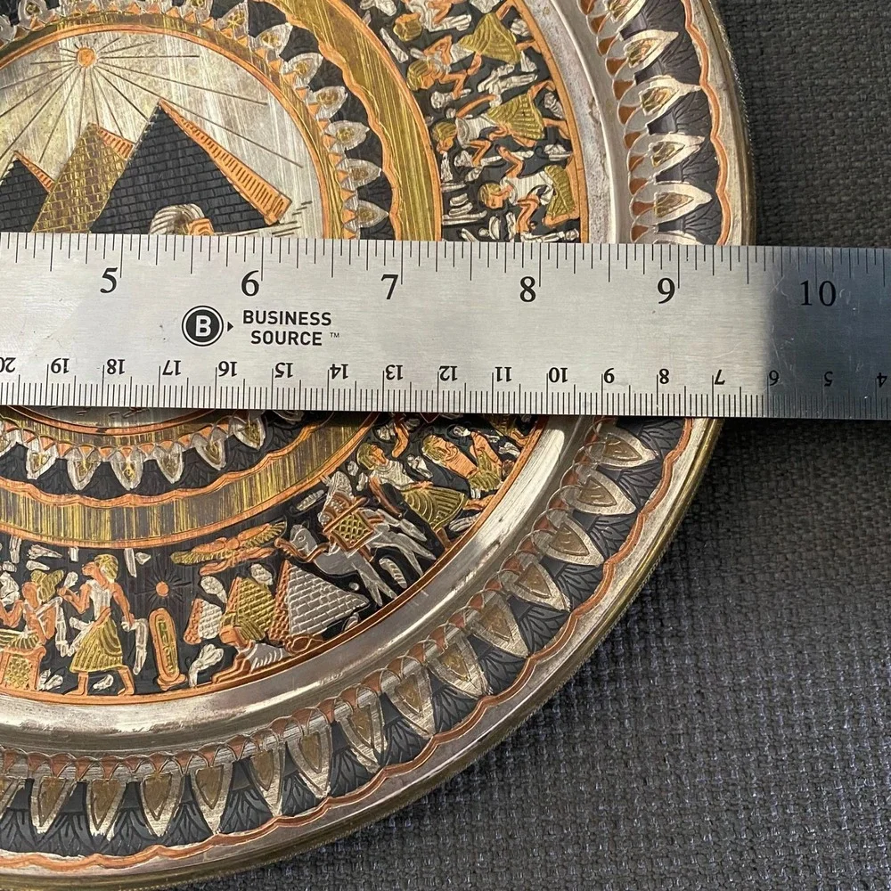 Vintage Handmade‎ Egyptian Brass Metal Decorative Plates Wall Hanging 9.5